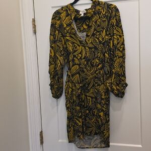 See U Soon Dress. Chartreuse And Black Print. Belted